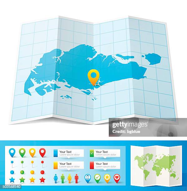 stockillustraties, clipart, cartoons en iconen met singapore map with location pins isolated on white background - singapore map