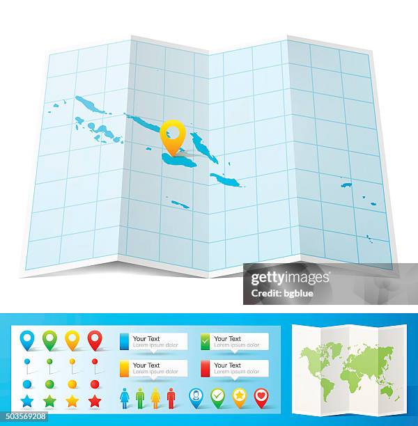 solomon islands map with location pins isolated on white background - solomon islands stock illustrations