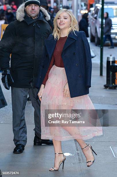 Actress Chloe Grace Moretz enters the "Good Morning America" taping at the ABC Times Square Studios on January 5, 2016 in New York City.