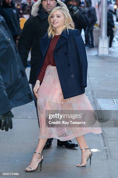 Actress Chloe Grace Moretz enters the "Good Morning America" taping at the ABC Times Square Studios on January 5, 2016 in New York City.