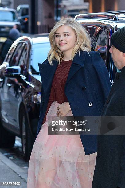 Actress Chloe Grace Moretz enters the "Good Morning America" taping at the ABC Times Square Studios on January 5, 2016 in New York City.