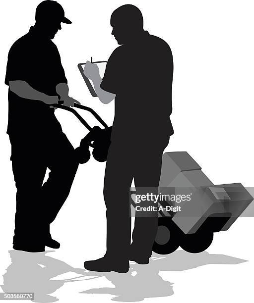 receiving delivery packages sketch - pushing dolly stock illustrations