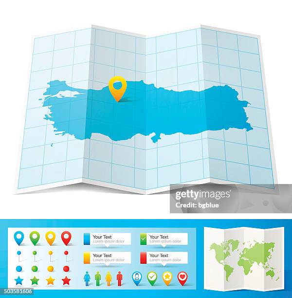 turkey map with location pins isolated on white background - turkish stock illustrations