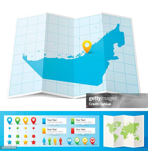 illustrazioni stock, clip art, cartoni animati e icone di tendenza di emirati arabi uniti mappa con perni di posizione, isolato su sfondo bianco - dubai frame