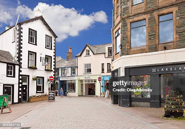 small english town street, keswick, lake district, england. - keswick stock pictures, royalty-free photos & images