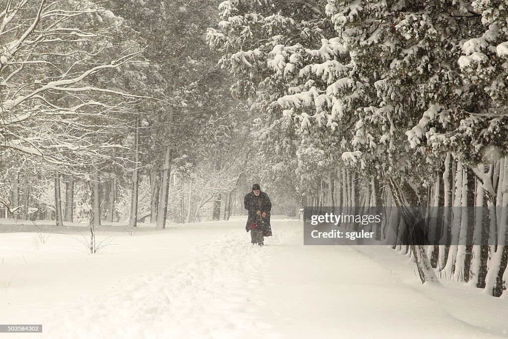 Man walking in winter