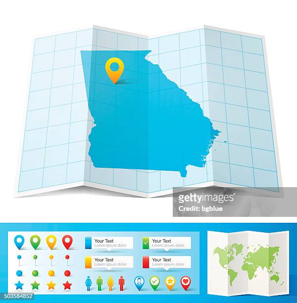 georgia map with location pins isolated on white background - atlanta georgia stock illustrations