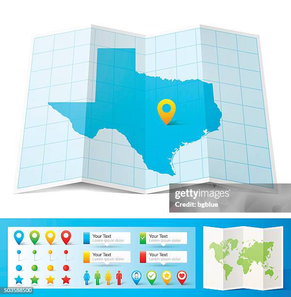 texas map with location pins isolated on white background - texas state vector stock illustrations