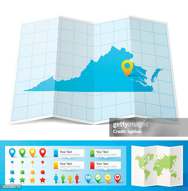 virginia map with location pins isolated on white background - virginia beach stock illustrations