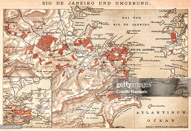 map of rio de janeiro 1898 - rio de janeiro stock illustrations