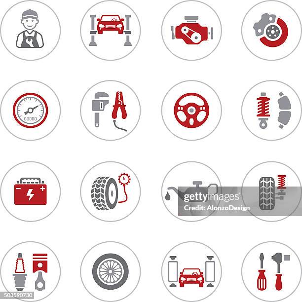 ilustrações de stock, clip art, desenhos animados e ícones de ícones de serviço de carro - motor