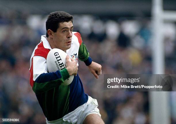 Gavin Hastings of Scotland in action for the Four Home Unions XV against the Rest of Europe XV at Twickenham in London, circa 1990.