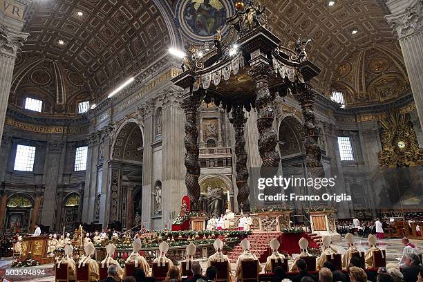 View of St. Peter's Basilica during the Epiphany Mass celebrated by Pope Francis on January 6, 2016 in Vatican City, Vatican. In his homily at Mass...