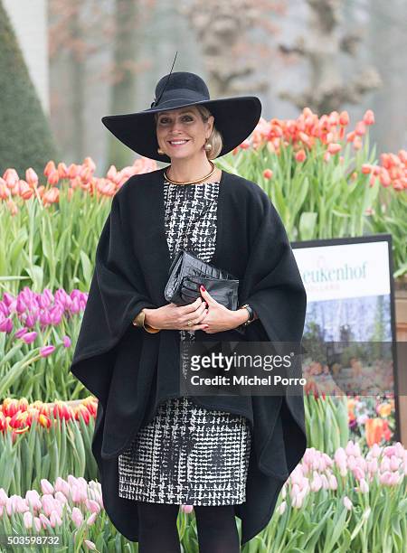 Queen Maxima of The Netherlands arrives to attend the award ceremony for the Tuinbouw Ondernemersprijs 2016 at the Keukenhof flower show on January...