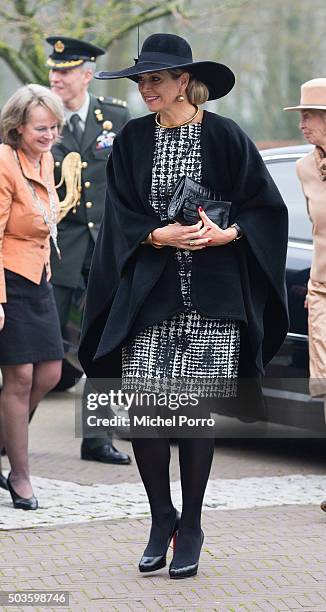 Queen Maxima of The Netherlands arrives to attend the award ceremony for the Tuinbouw Ondernemersprijs 2016 at the Keukenhof flower show on January...