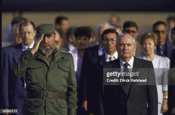 Cuban Ldr. Fidel Castro with Soviet ldr. Mikhail S. Gorbachev, during Gorbachev's visit.