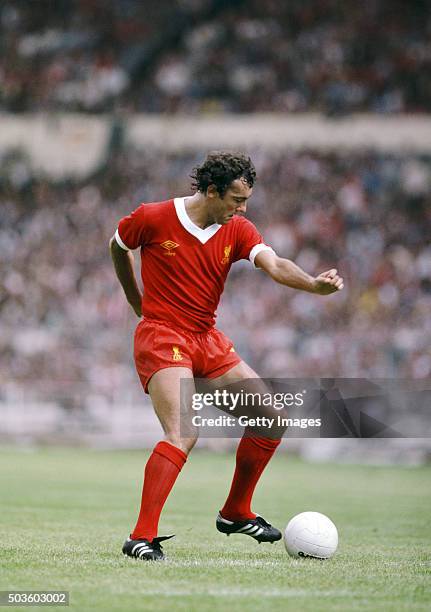 Liverpool player Ray Kennedy in action during the 1979 FA Charity Shield match between Arsenal and Liverpool at Wembley Stadium on August 11 in...