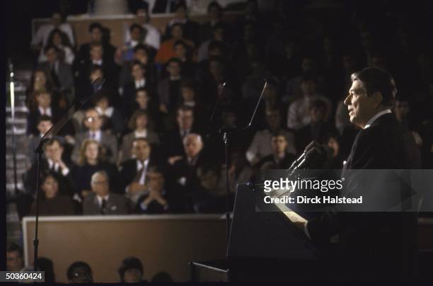 President Ronald W. Reagan, facing the audience while making his Major Foreign Policy Speech at the University of Virginia.