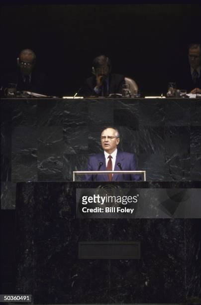 Soviet Gen. Secy. Mikhail S. Gorbachev addressing UN General Assembly.