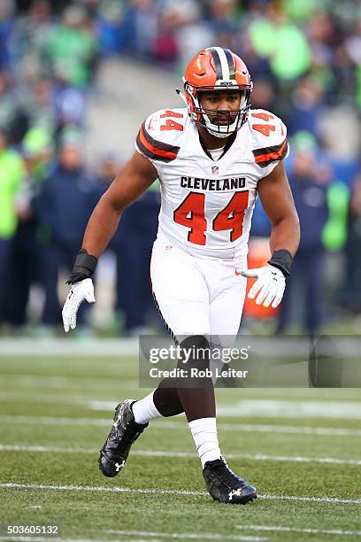 Nate Orchard of the Cleveland Browns in action during the game against the Seattle Seahawks at CenturyLink Field on December 20, 2015 in Seattle,...
