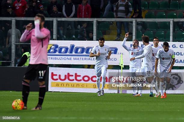 Jakub Blaszczykowski of Fiorentina celebrates after scoring his team's third goal during the Serie A match between US Citta di Palermo and ACF...