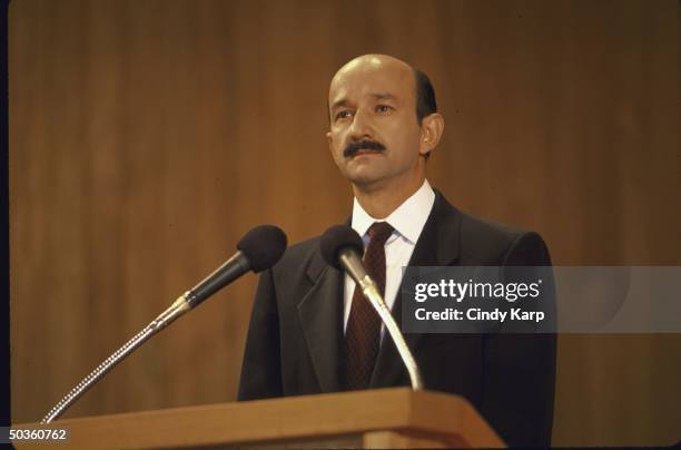 President Elect of Mexico Carlos de Salinas Gortari declaring his victory in the Mexican presidential elections.