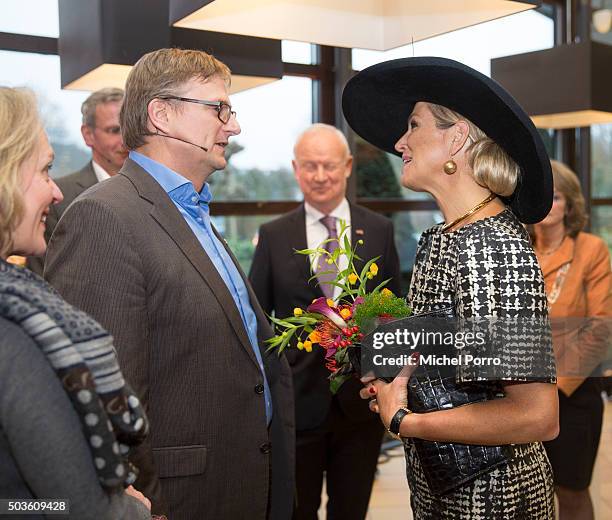 Queen Maxima of The Netherlands talks with winner Toon Ebben of Ebben Trees after the award ceremony for the Tuinbouw Ondernemersprijs 2016 at the...