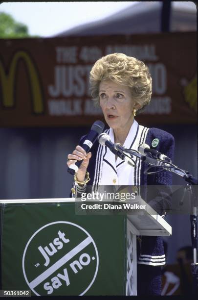 First Lady Nancy Reagan speaking at a Just Say No anti-drug rally on the Mall.