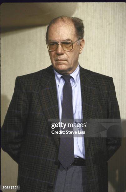 Right-wing politician Lyndon H. LaRouche attending a press conference.