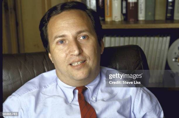 Harvard Univeristy economics professor Lawrence H. Summers sitting in his home.