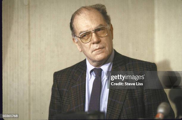 Right-wing politician Lyndon H. LaRouche attending a press conference.