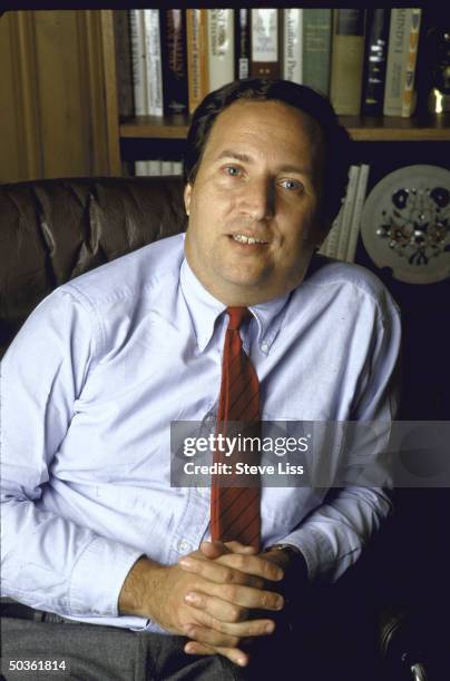 Harvard Univeristy economics professor Lawrence H. Summers sitting in his home.