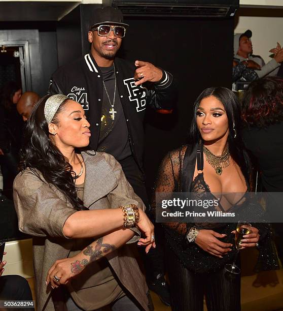 Mimi Faust, Stevie J and Joseline Hernandez attends the ATL Premiere Of WE Tv's "Growing Up Hip Hop" after party at Whiskey Park at W Atlanta -...