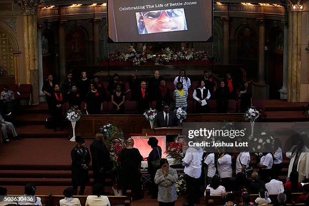 Family and Friends attend the funeral for Bettie Jones at New Mount Pilgrim Missionary Baptist Church January 6, 2016 in Chicago, Illinois. Bettie...