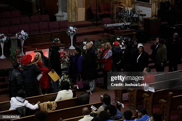 Family and friends attend the funeral for Bettie Jones at New Mount Pilgrim Missionary Baptist Church January 6, 2016 in Chicago, Illinois. Bettie...