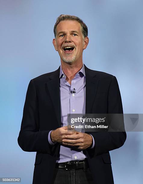 Netflix CEO Reed Hastings delivers a keynote address at CES 2016 at The Venetian Las Vegas on January 6, 2016 in Las Vegas, Nevada. CES, the world's...