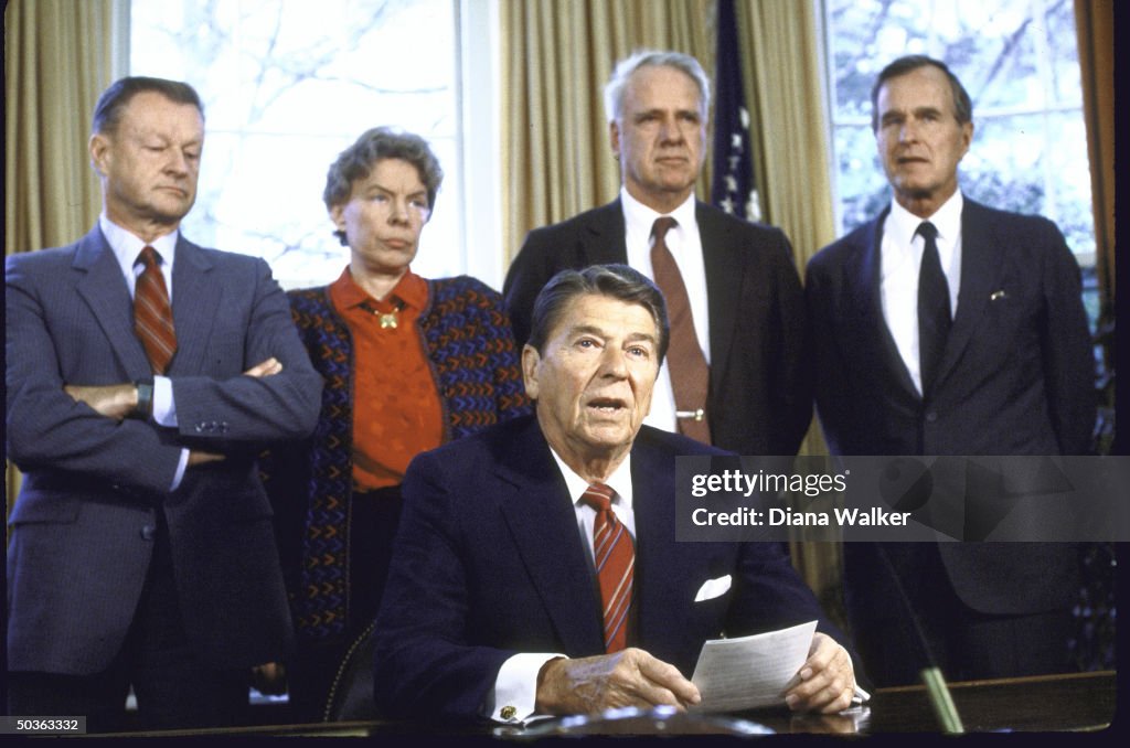 George H. W. Bush;Mrs. Evron Kirkpatrick;James R. Schlesinger;Ronald W. Reagan;Zbigniew K. Brzezinski