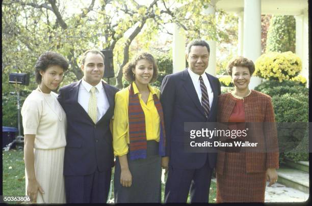 New NSC Advisor Lt. Gen. Colin Powell posed with his famil after his appointment to that position.