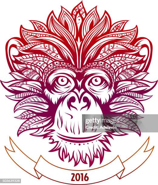 fire ornate monkey's head - gorilla face stock illustrations
