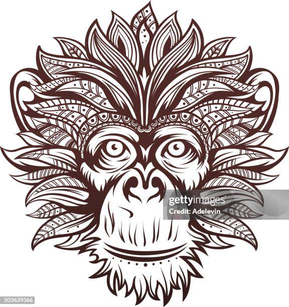 verzierte monkey head - gorilla face stock-grafiken, -clipart, -cartoons und -symbole