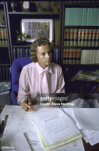 Judge Sandra Day O'Connor in her chambers a few months before she became the first woman to sit on the bench of the US Supreme Court.