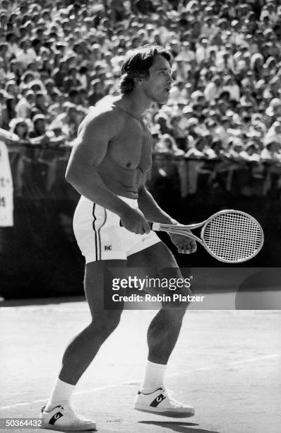 Body builder Arnold Schwarzenegger at RFK Pro-Celeb Tennis Tournament.