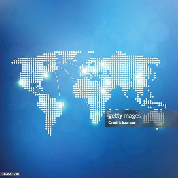 世界地図、ホワイトドットとブルーの背景に夜景 - photopollution点のイラスト素材／クリップアート素材／マンガ素材／アイコン素材