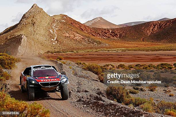Sebastien Loeb of France and Daniel Elena of Monaco in the PEUGEOT 2008 DKR for TEAM PEUGEOT TOTAL compete on day 4 in the San Salvador de Jujuy...