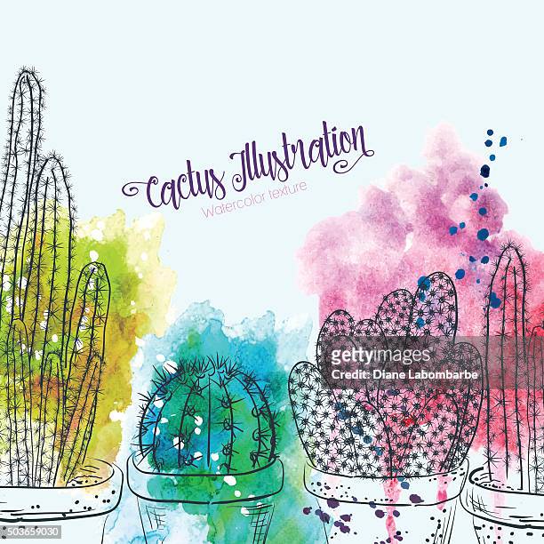 サボテンに派手な水彩風ます。 - watercolor cactus点のイラスト素材／クリップアート素材／マンガ素材／アイコン素材