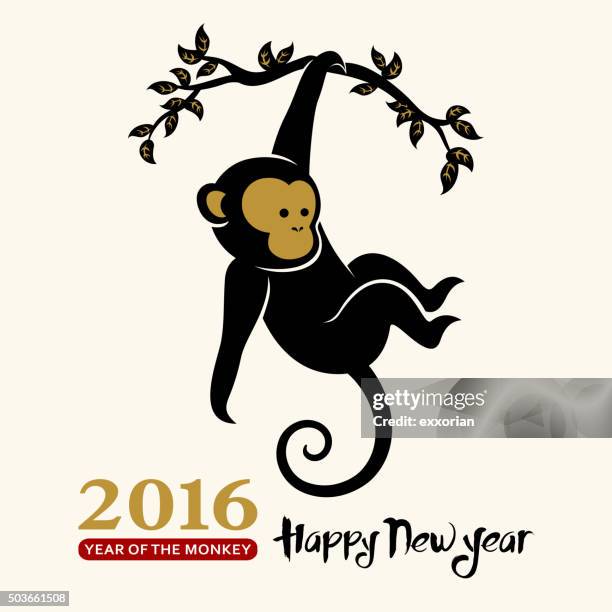 chinesisches neujahr grußkarte - monkey stock-grafiken, -clipart, -cartoons und -symbole