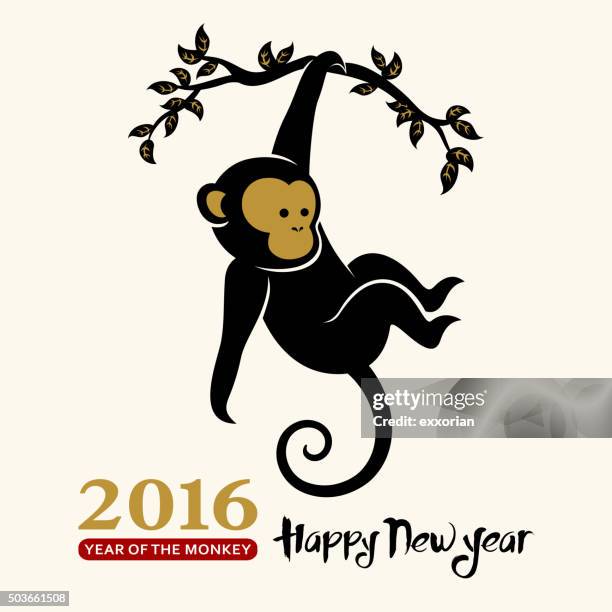stockillustraties, clipart, cartoons en iconen met chinese new year greeting card - aap
