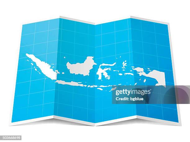 indonesia map folded, isolated on white background - indonesia map 幅插畫檔、美工圖案、卡通及圖標