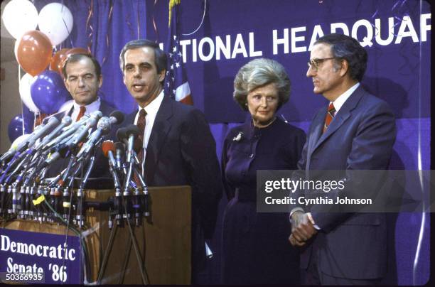 Sen. George J. Mitchell, Dem. For 80's Mrs. W. Averall Harriman, Rep. Tony Coelho and DNC Chairman Paul G. Kirk Jr. During the Dem. Victory Press...