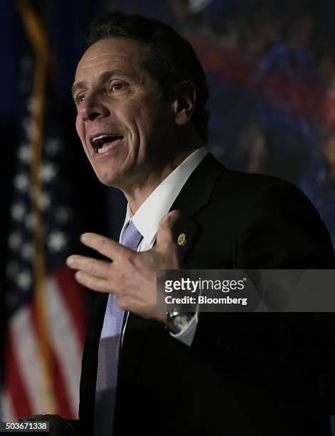 Andrew Cuomo, governor of New York, speaks during a press conference in the Theater at Madison Square Garden in New York, U.S., on Wednesday, Jan. 6,...